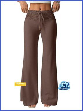 Wide Leg Lace High Waisted Palazzo Pants Flowy Flared Trousers